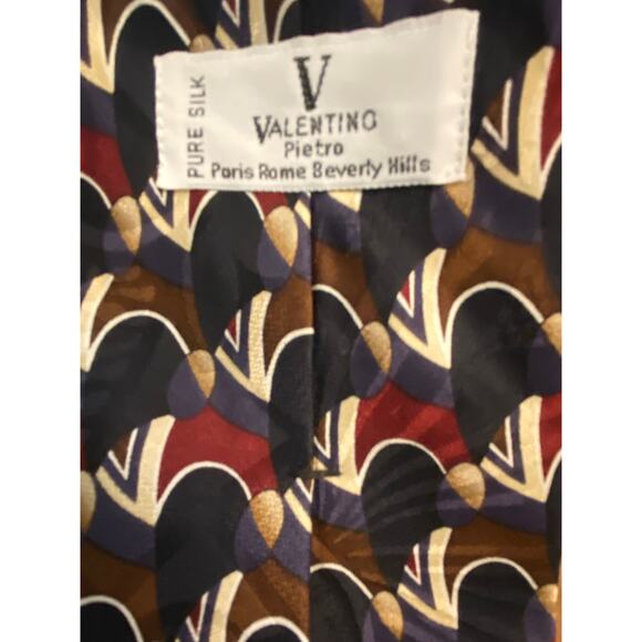 Vintage 90s Valentino Pietro Silk Tie Italy 4” Wide Art Deco Geometric Luxury - Picture 3 of 3